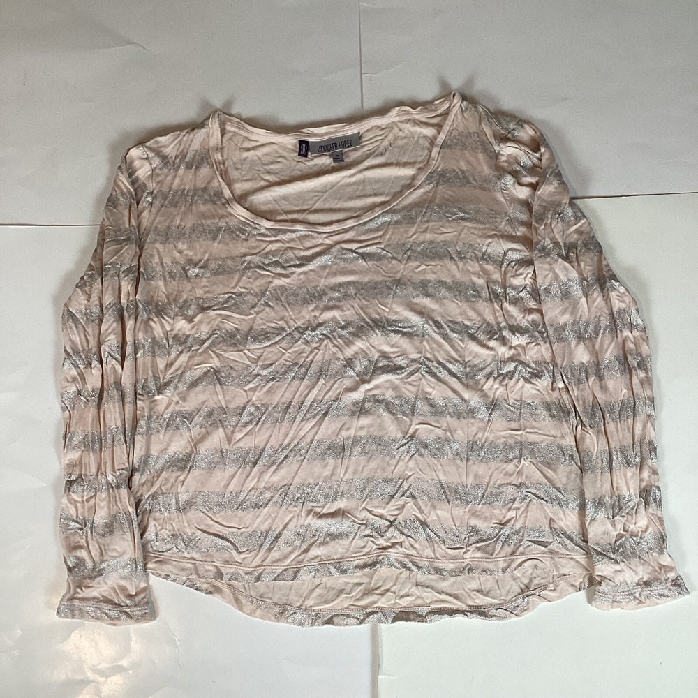 Jennifer Lopez Womens Shirt Top Sz M Long Sleeve Striped Pullover Small Hole
